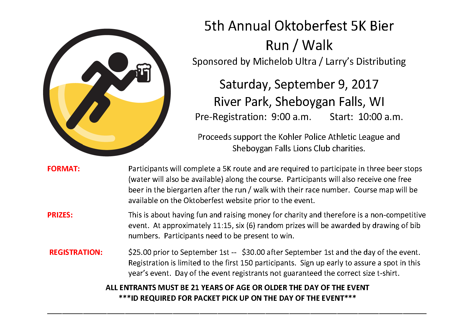 OKTOBERFEST 5K Run / Walk Kohler Police Athletic League and the