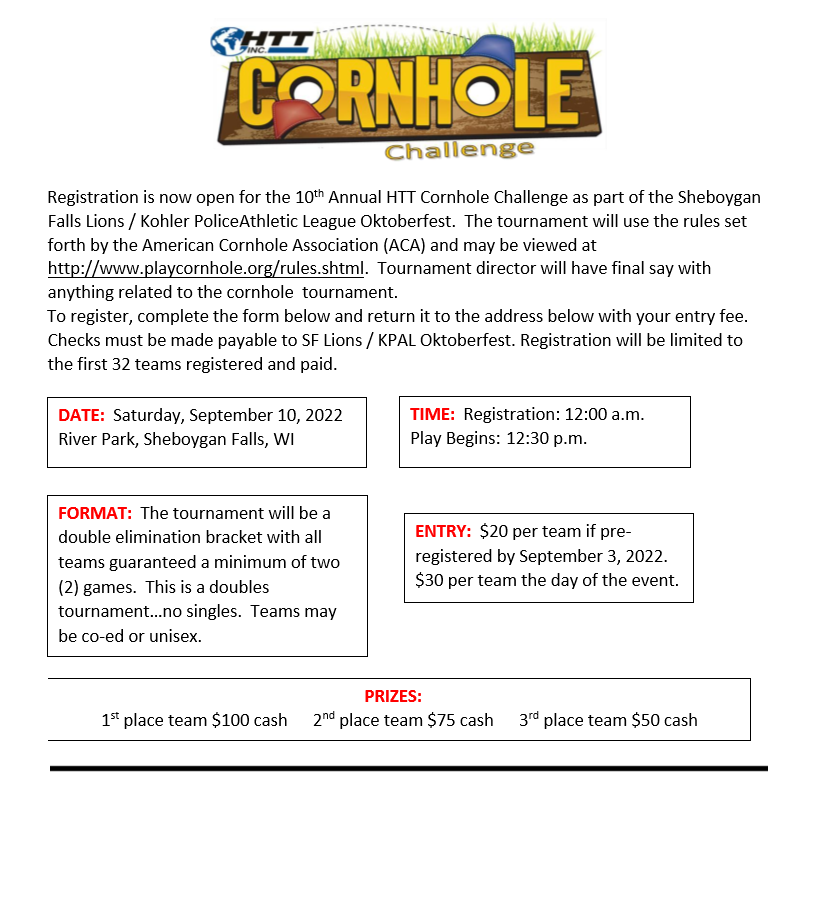 OKTOBERFEST Cornhole Tournament – Kohler Police Athletic League and the ...